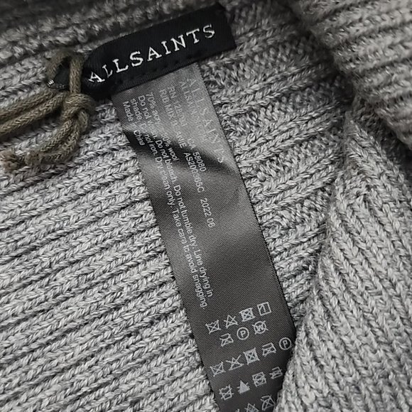 AllSaints Unisex Merino Wool Blend Knit Charcoal Grey Rib Mix Beanie Size OS - Picture 7 of 10